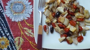 Roasted fennel with tomatoes and olives