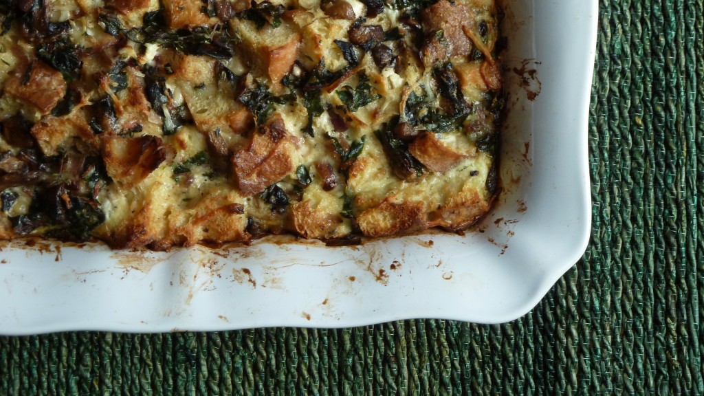 Savory Bread Pudding with Mushrooms and Chard