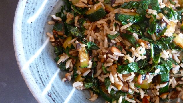 Brown Rice with Kale, Zucchini and Pine Nuts