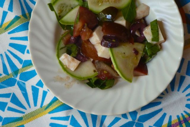 Summer squash salad with tomatoes and basil